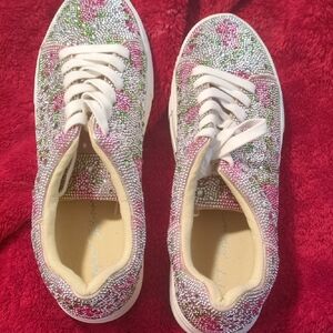 Betsey Johnson Pink Floral Crystal Sneakers